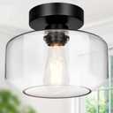 Lynnoland Industrial Semi Flush Mount Ceiling Light Black, Clear Glass Shade Ceiling Light Fixture, Farmhouse Light Fixtures for Hallway Corridor Kitchen Bathroom Bedroom Passway Foyer