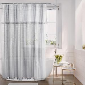 Barossa Design Grey Lace Shower Curtain Sheer -Lightweight Farmhouse French Shower Curtains with Attached Valance & Tassel for Bathroom, Rustproof Grommets, Standard Size 72 x72 (72"W x 72"L (Pack of 1))