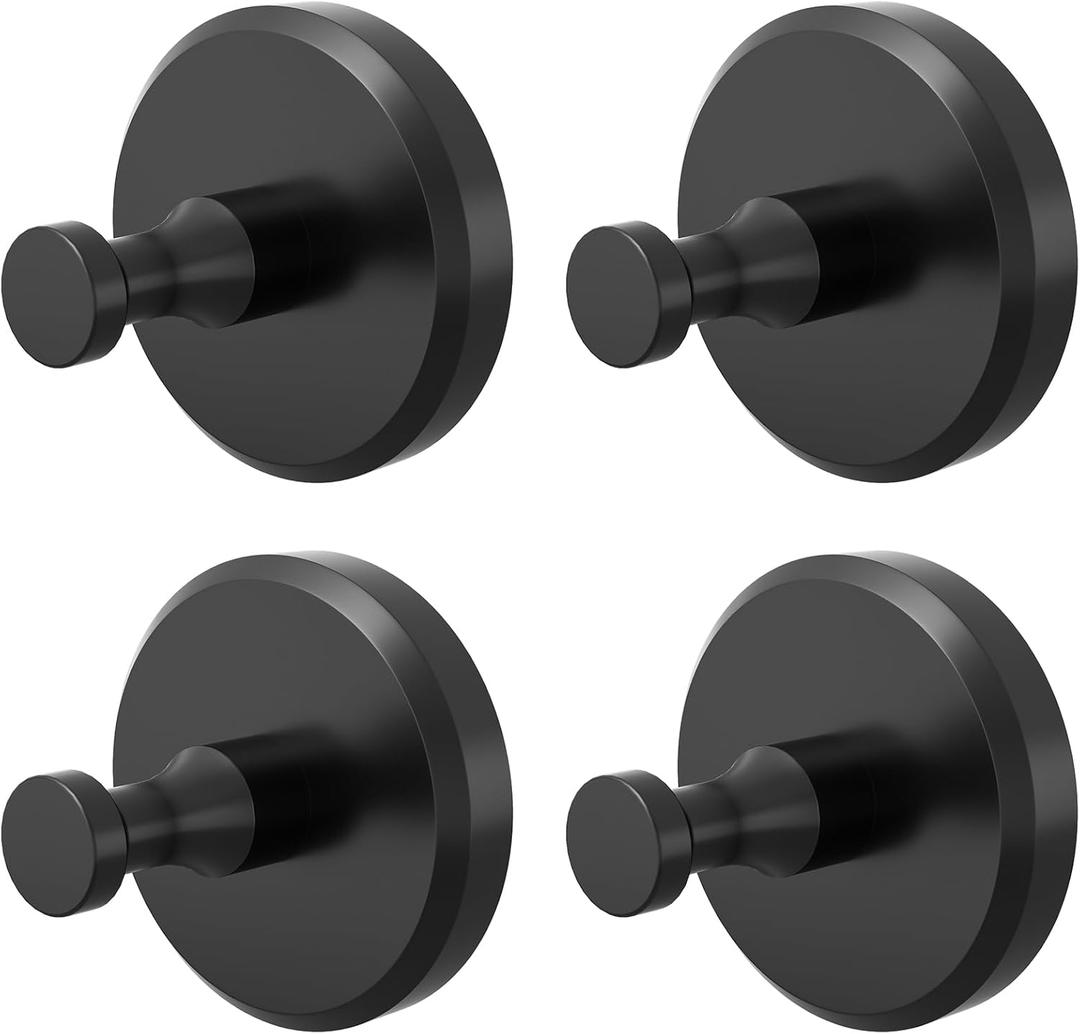 JUYSON Suction Cup Hooks for Shower, Towel Hooks for Bathrooms, Suction Hooks for Windows, Glass, Mirror, Tile, No Drill Shower Hooks for Hanging Loofah, Robe, Matte Black, 4 Pack