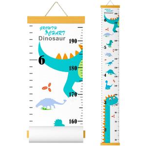 Growth Chart for Kids, Height Chart for Kids/Boys/Girls/Baby, Canvas & Wooden, Removable Growth Height Chart, Christmas Wall Room Decor -Dinosaur (Blue)