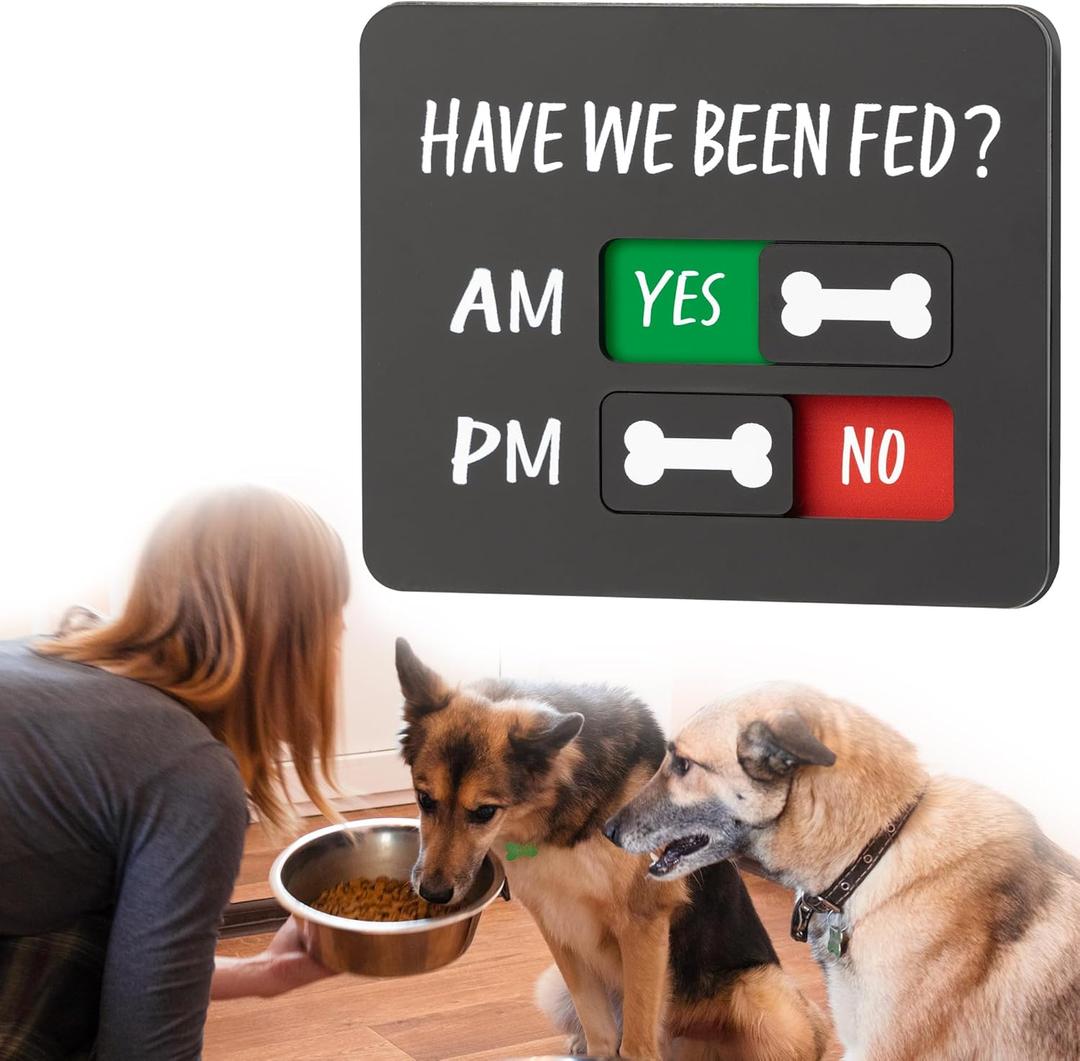 Dog Feeding Reminder - Dog Feeding Chart with Have We Been Fed AM/PM Tracker, Magnets Fed Sign with Pet Tracker for Fridge, Prevent Overfeeding (Black)