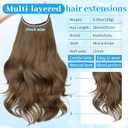 KooKaStyle Invisible Wire Hair Extensions Long Straight Layered Synthetic with Transparent Wire Adjustable Size 6 Secure Clips Hairpieces for Women 20 Inch (20 Inch, COCOA#)