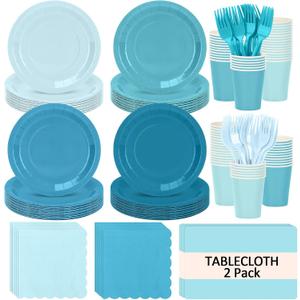 Blue Gradient Party Tableware for 48 Guests, 9-Inch Paper Plates, Serves 48