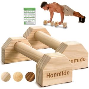 Wooden Parallettes 2 PCS Push Up Stand For Floor Calisthenics Bars Home, Handles Handstand Blocks Beech & Pine Wood Pushup Non-Slip Base Parallel Exercise Equipment For MenTrainers