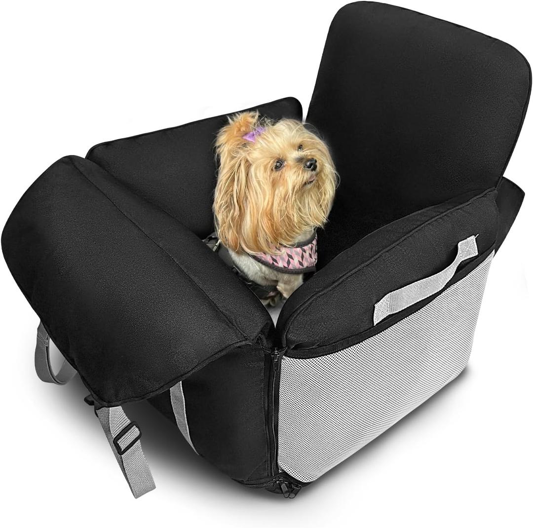 ALVOD Dog Car Seat for Small Dogs - Puppy Dog Booster Car Seat with Storage Pockets, Waterproof & Thickened Memory Foam Filling Up to 25lbs (Black)