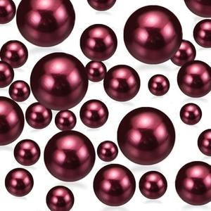 Cusmation 20mm 14mm 8mm 200PCS Wine Red Beads for Centerpiece Vases, No Hole Faux Pearl Beads, Vase Filler Pearls, Floating Candle for Home Wedding Table Decor
