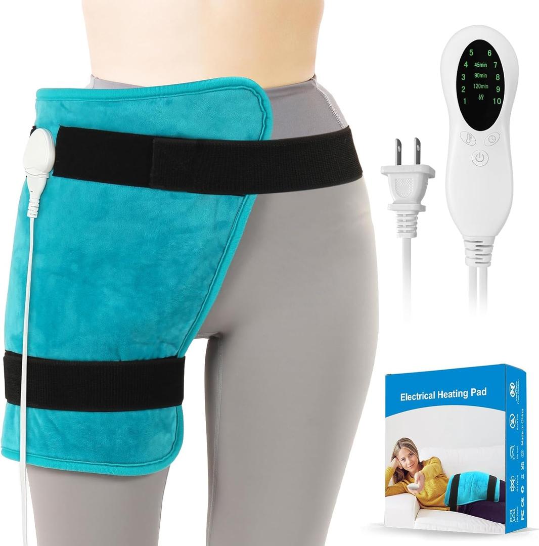 TABEKE Hip Heating Pad for Hip/Sciatica Pain Relief, Hip Support Brace, Lower Back/Thigh/Buttock Electric Heat Pad, Hot Physical Therapy for Men, Women (Blue)