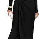 Women's 2025 Fall Long Sleeve Bodycon Dress Mock Neck Wedding Guest Cocktail Party Long Midi Dresses XL Black