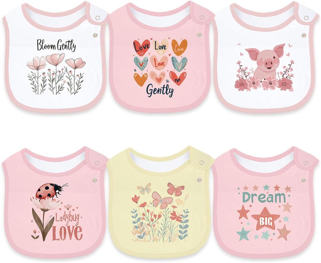 Maiwa 6 Pack Cotton Baby Bibs for Girls Boys with Waterproof layer for Drooling Eating teething with Snaps (Multi1a)