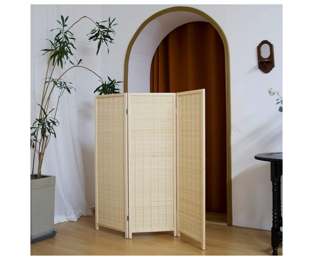 3 Panel Short Panel Divider Screen, 3.95 FT Tall Bamboo Room Divider Folding Privacy Screen, Short Panel Divider Freestanding Room Divider for Room Separation, Beige
