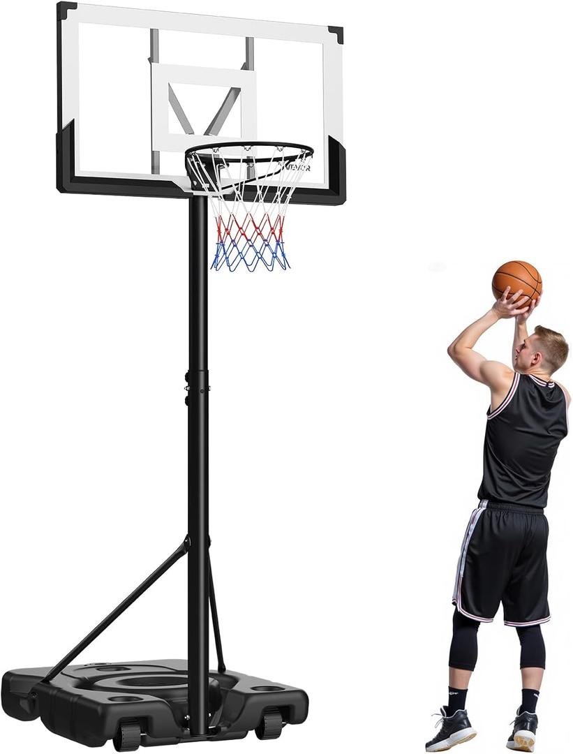 VEVOR Basketball Hoop, 10 ft Height Adjustable Basketball Portable Hoop & Goal, Basketballs Hoop Outdoor, 48 inch PC Backboard & Wheels, Kids, Teens, Adults, Basketball Court, Driveways, Pools, School