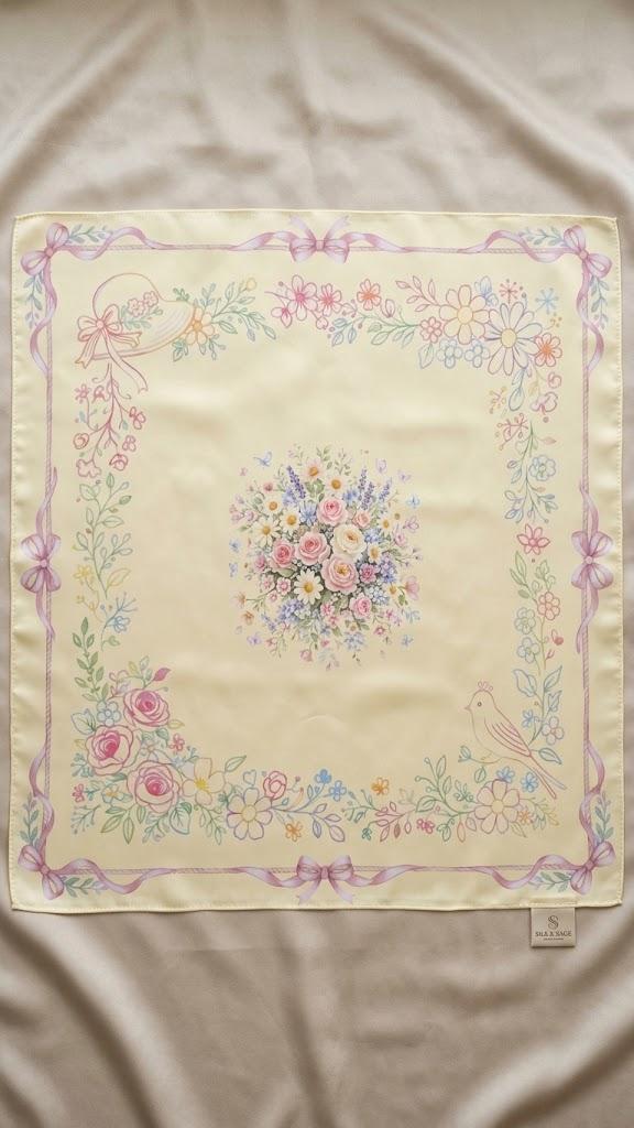 Coquette Pink Bow Floral Chinoiserie Mahjong Mat 31.5 x 31.5in