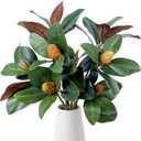 Pack of 4 - Faux Magnolia 32 Inch Long Artificial Magnolia Leaves Branches Fall Greenery 3D Plastic Printing Houseplant Plant for Indoor Outdoor Home Wedding Centerpiece Decor (Green - Pack of 4)