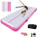AKSPORT Inflatable Gymnatsics Mat Tumble Track 10ft 13ft 16ft 20ft 23ft Air Tumbling Mat with Air Pump for Home Use/Training/Cheerleading/Yoga (6.56ftx3.3ftx4inch, Pink Grey)