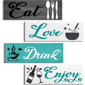 COLOR VALLEY ART Turquoise Wall Decor, Teal Wall Art with Grey Dining Room Decor and Accessories, Kitchen Pictures Inspirational Signs, Rustic Wooden Hanging Decorations for Home (Fresh Color)