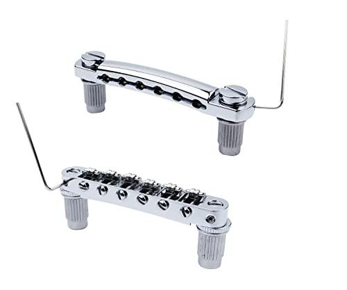 Guyker Guitar Tune-O-Matic Bridge and Stop Bar Tailpiece Combo Replacement Compatible with LP SG EPI 6 String Electric Guitar(GS001 + GM005, chrome)