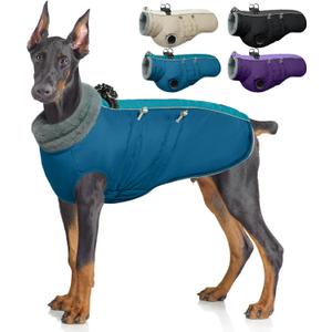 IDOMIK Warm Dog Coat with Harness, Waterproof Reflective Dog Jackets for Small Medium Large Dogs, Fleece High Collar Winter Jacket with Zipper, Pet Winter Snowsuit Clothes for Cold Weather,Blue XL (XL(Neck Girth:20.5"))