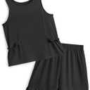 Girls Clothing 2 Piece Summer Set Short Sleeve Tops Shirts Baggy Shorts with Pockets Fashion Outfits for Kids (Blue)