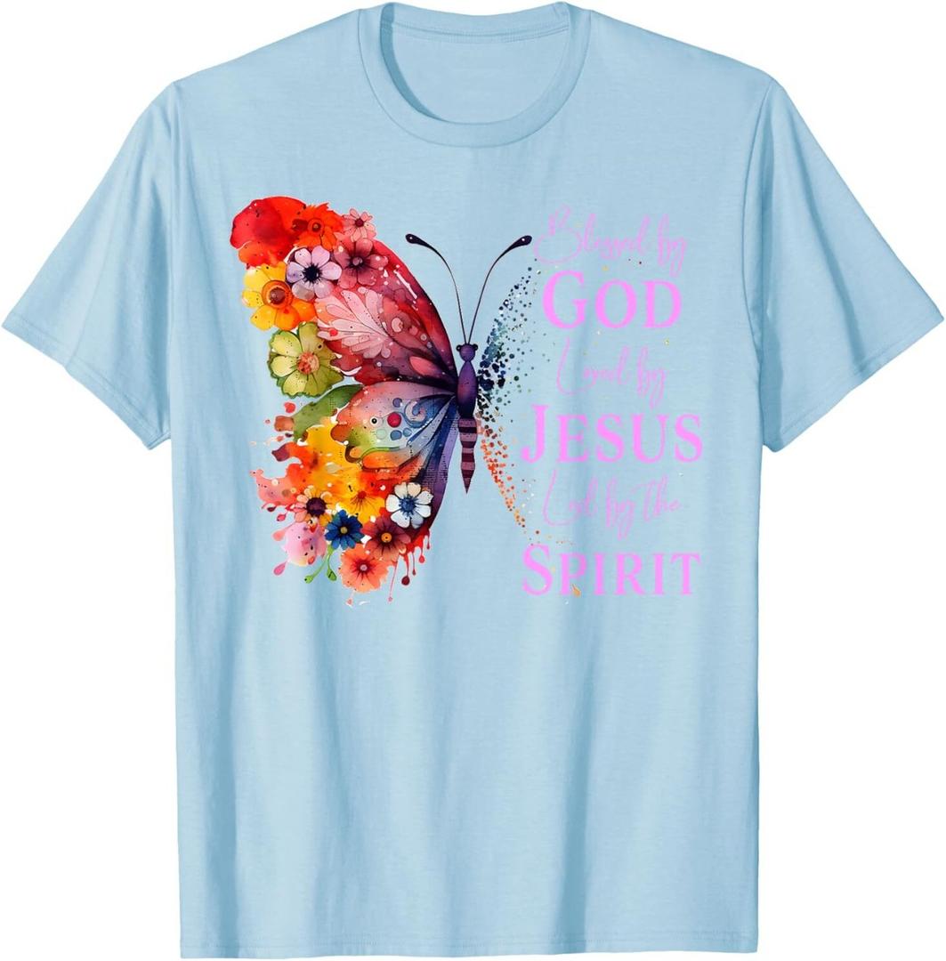 Blessed by God Loved by Jesus Butterfly T-Shirt Female XL