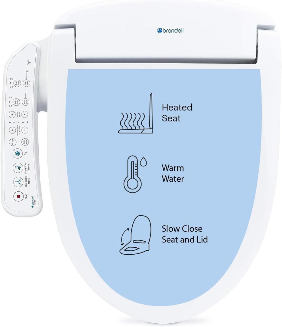 Brondell SE400-EW Swash SE400 Electric Bidet Toilet Seat With Heated Seat, Oscillating Stainless Steel Nozzle, Warm Air Dryer, Night Light, Gentle Close Lid, White Side Arm Control, Elongated