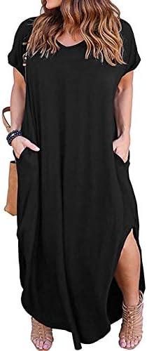 Kancystore Women's Plus Size Dresses Summer Casual Loose Pocket Short Sleeve Slits Long Maxi Dress, Size 5X