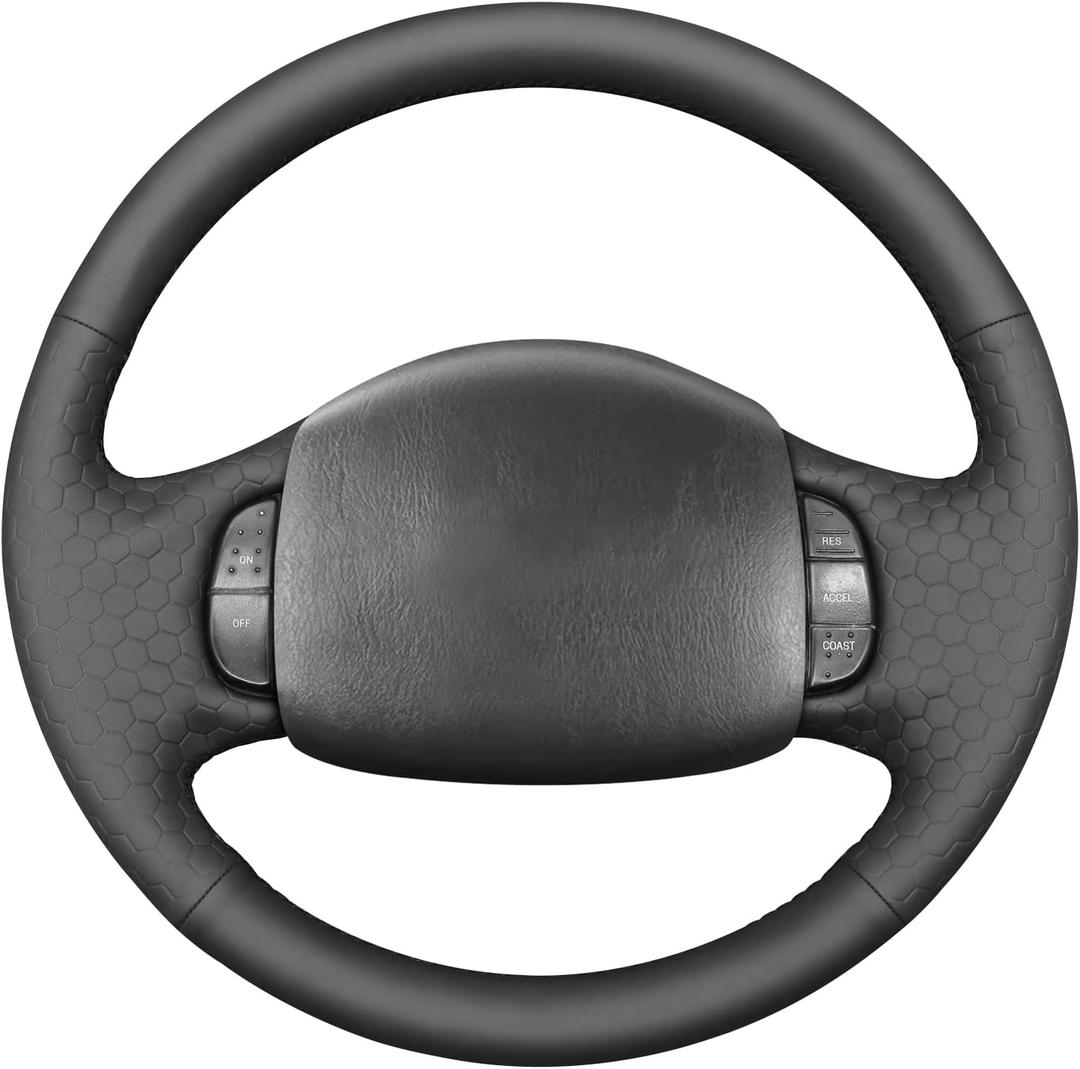 MEWANT Steering Wheel Cover for Ford F150 F250 F350 for Expedition Excursion 1997-2003 (hive microfiber leather + black thread)