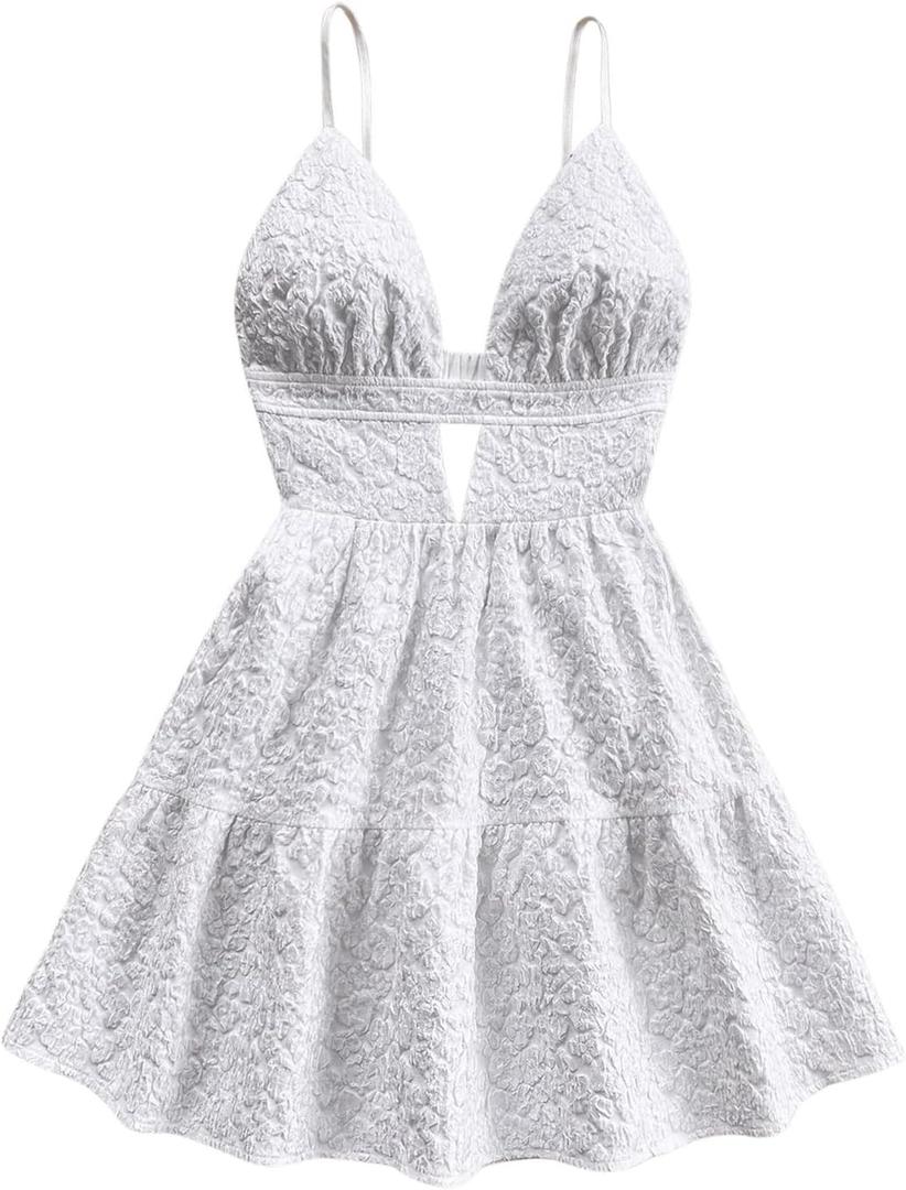 SOLY HUX Women's Summer Mini Dresses Printed V Neck Spaghetti Straps Party Beach Cami Dresses, S