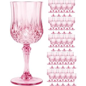 Plastic Wine Glasses Set, 7oz Vintage Goblets Shatterproof Unbreakable Reusable & Disposable, Drinking Glasses with Stem, for Wedding Outdoor Dinner Party (48pcs, Pink), 2.7 inches x 6.7 inches