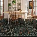 Floral Washable 6x9 Area RugBlack Boho Rugs for Living Room, Soft Low-Pile Non-Slip Stain Resistant & Non-Shedding Carpet for Bedroom, Dining Room, Office, Entryway, Nursery