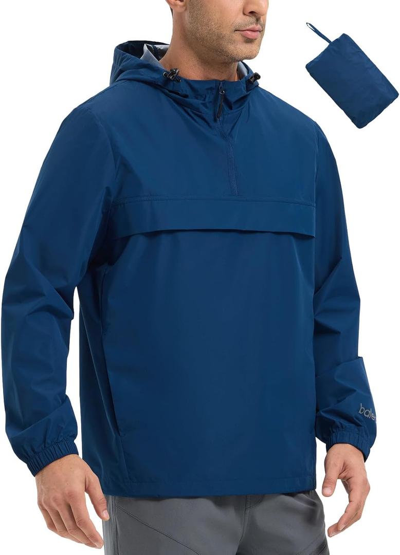 baleaf Men's Rain Jacket Water Resistant Hiking Windbreaker Packable Running Golf Gear Hood Raincoat Reflective (Navy Blue)