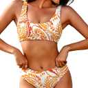 AI'MAGE Women Ribbed Bikini Sets Sporty Swimsuits Scoop Neck Two Piece Bathing Suits High Cut Bikini (Medium)