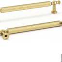 Goldenwarm 25 Pack 5 Inch Gold Cabinet Handles Brushed Gold Cabinet Pulls Brushed Brass Drawer Pulls Zinc Alloy Drawer Handles for Bathroom Cupboard Bedroom, 128mm Hole Centers