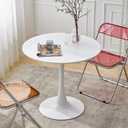 Modern White Round Dining Table 24 inch, White Tulip Round Table for Two People, Mid Century Round Coffee Table for Living Room and Kitchen