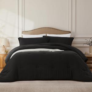 Queen Comforter Sets Black, 3PCS Soft Lightweight Breathable Bedding Comforter Sets for All Season, Queen Size (90''90'' Comforter & 2 Pillowcases)
