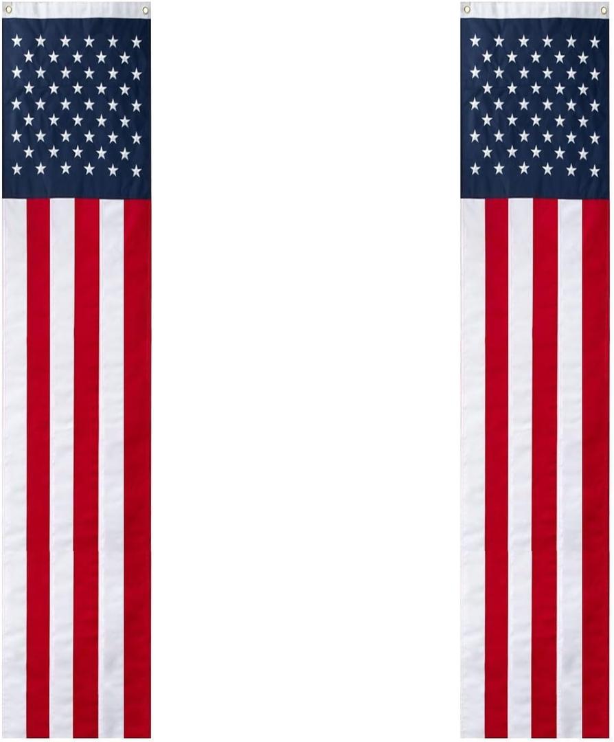 2Pack 65Inch Patriotic American Flags Door Bunting Banner Memorial Day Decoration Hanging Outside Porch Bunting Red White Blue Banner Outdoor Dcor 4th of July USA Decor Pulldown for Veterans Labor Presidents Flag Election Day