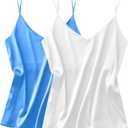 Ekouaer Satin Tank Tops for Women Silk Camisole Tops 2 Pack V Neck Spaghetti Strap Blouse Soft Dressy Camisole (Large, White/Light Blue)