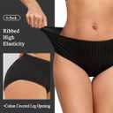 FINETOO Cotton Underwear for Women High Waisted Ribbed Full Coverage Briefs Soft Breathable Moisture Wicking Panties 6 Pack (Black, M)