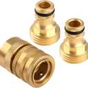Brass Quick Connect Coupling Set with 3/4" GHT Thread, 1 Female Coupling + 2 Tool Adaptors, Solid Brass Water Hose Quick Connect Fittings, Easy Connect & Disconnect, Leak-Resistant Garden Hose Adapter