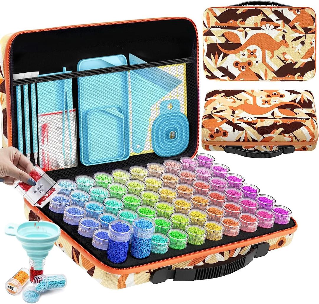 ARTDOT 60 Slots Storage Container for Diamond Art Kits for Adults,Portable Bead Storage Boxes for Diamond Painting Accessories and Tools (Medium, Orange)