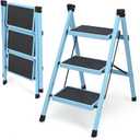 3 Step Ladder, Folding Step Stool for Adults, Lightweight Aluminum Step Ladder, Portable 330 LBS Capacity Ladders for Home Kitchen Library Office, Small Step Stools with Anti-Slip Wide Pedals, Blue
