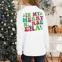 VILOVE Christmas Nurse Sweatshirt Women In My Merry Nurse Era Pullover Nurse Life Shirt Christmas Crewneck Long Sleeve Tops (White, XXL)