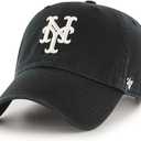 47 Brand MLB Black White Primary Logo Clean Up Adjustable Baseball Cap Hat, Adult One Size Fits All (New York Mets)