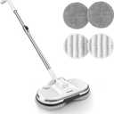 Electric Mop, AlfaBot WS-24 Cordless Spin Mop for Floor Cleaning, Lightweight & Rechargeable Floor Cleaner with Water Sprayer and LED Headlight for Hardwood and Tile Floors, White