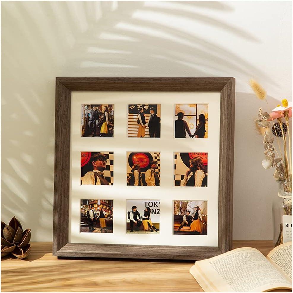 Golden State Art, 16x16 Distressed Brown Wood Collage Frame - White Mat - Displays nine 4x4 Photos - Real Glass, Sawtooth Hanger, Swivel Tabs - Wall Mounting, Landscape, Portrait