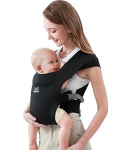 Newborn Carrier, MOMTORY Cozy Baby Wrap Carrier(7-25lbs), Baby Carrier, with Hook&Loop for Easily Adjustable, Soft Fabric, Black