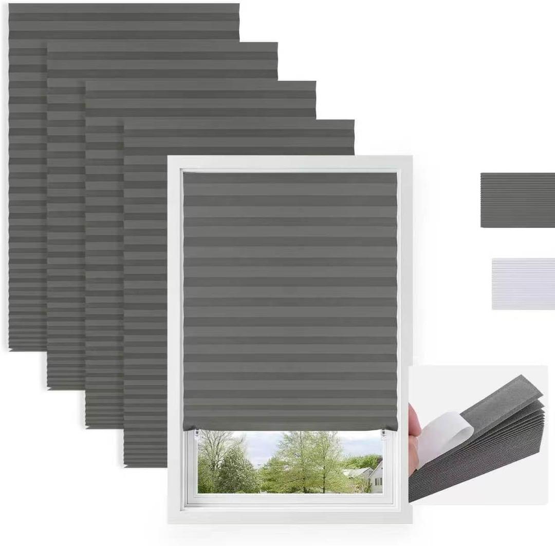 4-PCS Temporary Light Filtering Pleated Paper Blinds 24" W x 59" H Gray