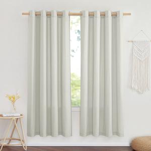 NICETOWN Linen Textured Gray Curtains 72 inches Long, Grommet Bedroom Curtains Privacy Added with Light Filtering Flax Window Treatments for Living Room, W55 x L72, 2 Panels (Grey)