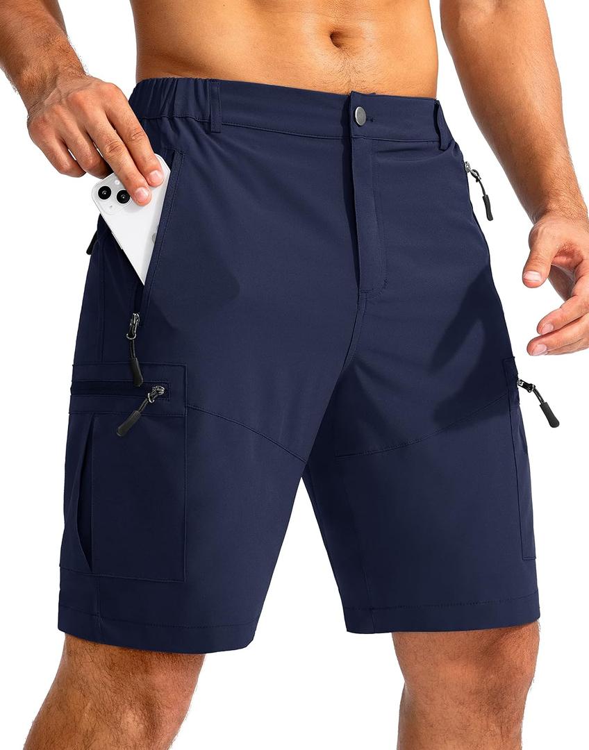 Pudolla Men's Hiking Cargo Shorts 9" Lightweight Outdoor Work Shorts for Men Travel Golf Camping Casual with 5 Zipper Pockets(Navy X-Large)