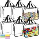 6 Packs Large Toy Storage Bags with Labels, Reusable Clear PVC Board Game Storage, Travel Waterproof Organizer Bags with Zipper for Building Blocks, Puzzle, Kids Books (black)