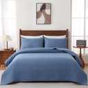 100% Cotton Quilt Set Oversized King Size - Soft Lightweight Stripe Bedding Set, Classic Comforter Set for All Season with 2 Shams, Oversized Bedspread Coverlet, 120 x120 inches (Dusty Blue)